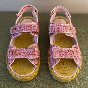 CHANEL Tweed Lambskin Velcro Dad Sandals 41 Pink Multicolor